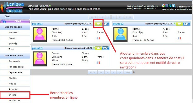Recherche des membres en ligne